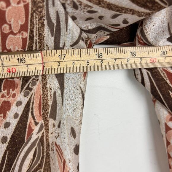 Vintage Teddi of California Blouse Scarf Collar Brown Art Print 80s Women's 10 - Picture 6 of 7